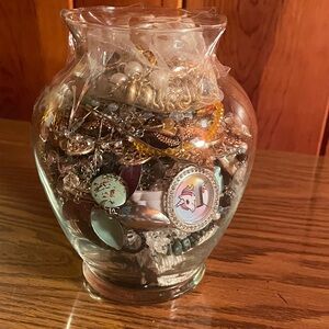 Mixed Jewelry Lot in Glass Vase - Multi Color